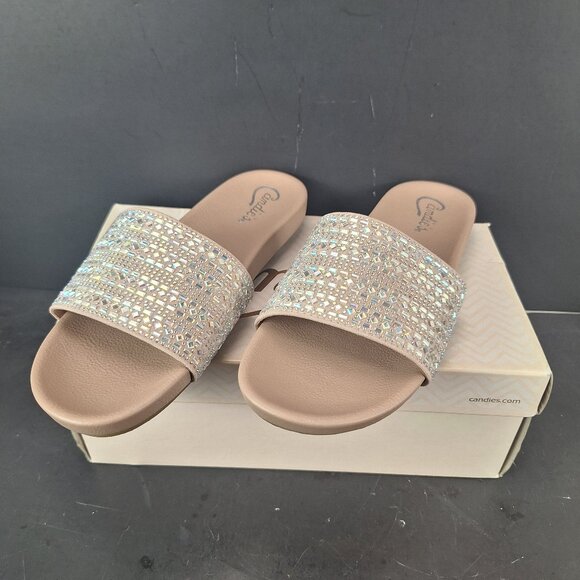 Candies Parsley Blush Slides Sandals Womens Size 8.5 US Tan Sequins - Picture 1 of 9